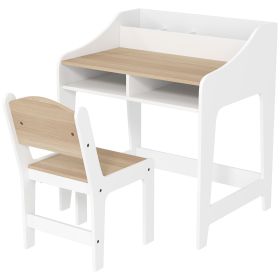 Kids Desk and Chair Set with Storage and Shelves, for Bedroom & Study Room, Gift for 3-8 Years Old, Natural Wood