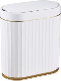 Trash Can - 2 Gallon Slimline for Bathroom, Bedroom, Kitchen, Office - White with Gold Trim