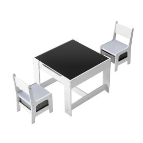 Kids Table and 2 Chairs Set, Toddler Table and Chair Set with Storage Space under the Table, Cloth Storage Box under the Chairs, Wooden Desk for