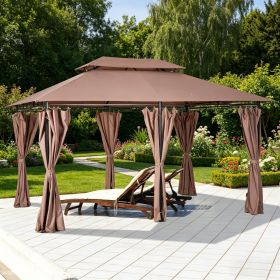 10' X 13' Outdoor Patio Gazebo with Curtains Vented Roof Steel Frame Garden Lawn Backyard Canopy Shelter for Deck