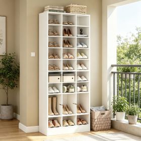 10-Tier Wooden Shoe Cabinet Storage Rack with 30 Cubbies for Home Organization