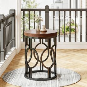 Industrial round End Table Metal Hollow Frame Side Table for Living Room Bedroom Rustic Vintage Style
