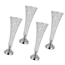 4 PCS Crystal Wedding Flower Vase, 20 in Tall Flower Table Centerpieces, Crystal Cylinder Banquet Vases Easy Installation