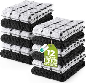 Towels - Kitchen Towels 12 Pack, 15 x 25 Inches, 100% Ring Spun Cotton Super Soft and Absorbent Linen Dish, Tea and Bar Towels Set, Black