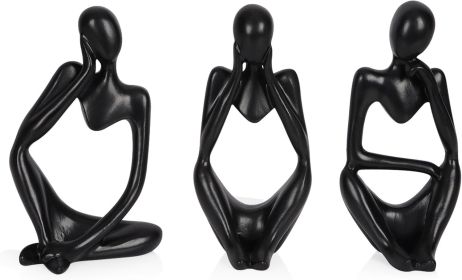 Sandstone Resin Thinker Style Abstract Sculpture Statue Collectible Figurines Home Office Bookshelf Desktop Decor (Small Black, 3pcs)