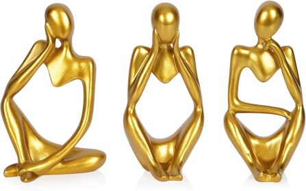 Sandstone Resin Thinker Style Abstract Sculpture Statue Collectible Figurines Home Office Bookshelf Desktop Decor (Small Gold, 3pcs)