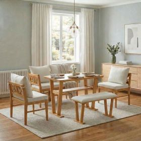 Small Farmhouse Solid Wood Kitchen Nook Dining Room Breakfast Nook Table Set for 6