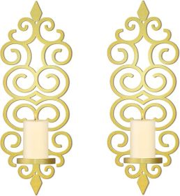 DIY Metal Candle Sconces Wall Decor, Wall Mounted Candle Holder (Gold)