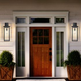 20"(H) Set of 2 Modern Outdoor Wall Lanterns with Black Metal Frame and Clear Glass, Weatherproof Wall Sconces for Porch, Garage, or Entryway Lig