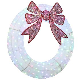 60 Inch Lighted Wreath Decoration with Dual Color LED, Christmas Wreath with Daily Timer, Remote for Indoor Outdoor