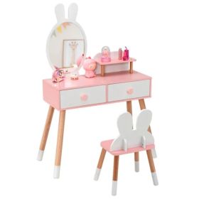 2-in-1 Kids Vanity Table Set With Detachable Mirror, White Dressing Table With Storage Shelf & Drawers For Girls (Option: Defaulttitle)