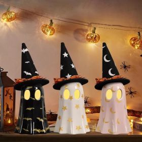 Halloween Decor Indoor, Set Of 3 Ceramic Ghosts With Witch Hats, Cute Spooky Ghost Figurines For Mantel, Shelf & Tabletop Decor, Halloween Decora (Option: Defaulttitle)