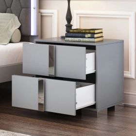 Elegant Nightstand With Metal Foot, Mirrored Bedside Table With 2 Drawers For Bedroom, Living Room, Gray (Option: Defaulttitle)