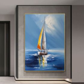 Hand Painted Oil Painting Large Abstract Sailboat Canvas Wall Art Modern Nautical Painting Blue Seascape Painting Abstract Sailboat Canvas Art (Style: 01, size: 50x70cm)