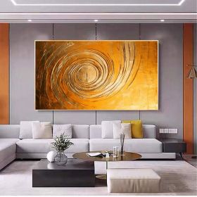 Hand Painted Oil Painting Abstract Gold Circle Oil Painting on Canvas Large Wall Art Original Minimalist Wall Art Golden Decor Custom Painting Li (Style: 01, size: 100x150)