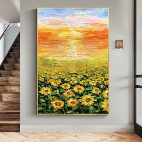 Hand Painted Oil Painting Original Sunflower Field oil Painting on Canvas Abstract Colorful Sunset Acrylic Painting Living Room Home Decor Large (Style: 01, size: 100x150cm)