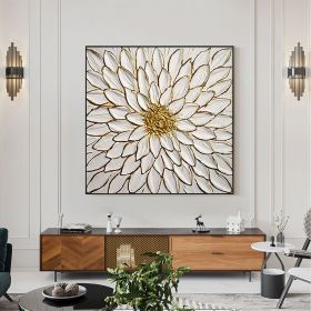 Handmade Oil Painting Original Blooming Flower Oil Painting on Canvas Textured Wall Art Abstract Gold Art Custom Gold Foil Painting Living Room W (Style: 01, size: 60x60cm)