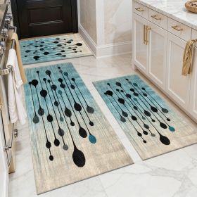 Three-piece kitchen rug set, non-slip and washable, abstract pattern kitchen hallway rug, soft and comfortable, suitable for sinks, floors, entra (Main Color: White, Main Material: Polyester)