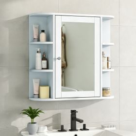 Bathroom Wall Storage Cabinet with Mirror, Medicine Cabinet with Adjustable Wood Shelf & Doors, Mounted Storage Cabinets with 6 Open Shelves (Color: White)