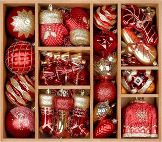85ct Christmas Balls Ornaments Set, Colorful Shatterproof Plastic Christmas Tree Ornaments (Color: Red & Gold)