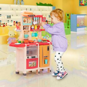 Large Pretend Play Kitchen Set Kids Cooking Playset with Realistic Lights;  Vivid Sounds;  Play Phone;  Clock and 65 Pcs Accessories;  3 +;  Blue (Color: pink)
